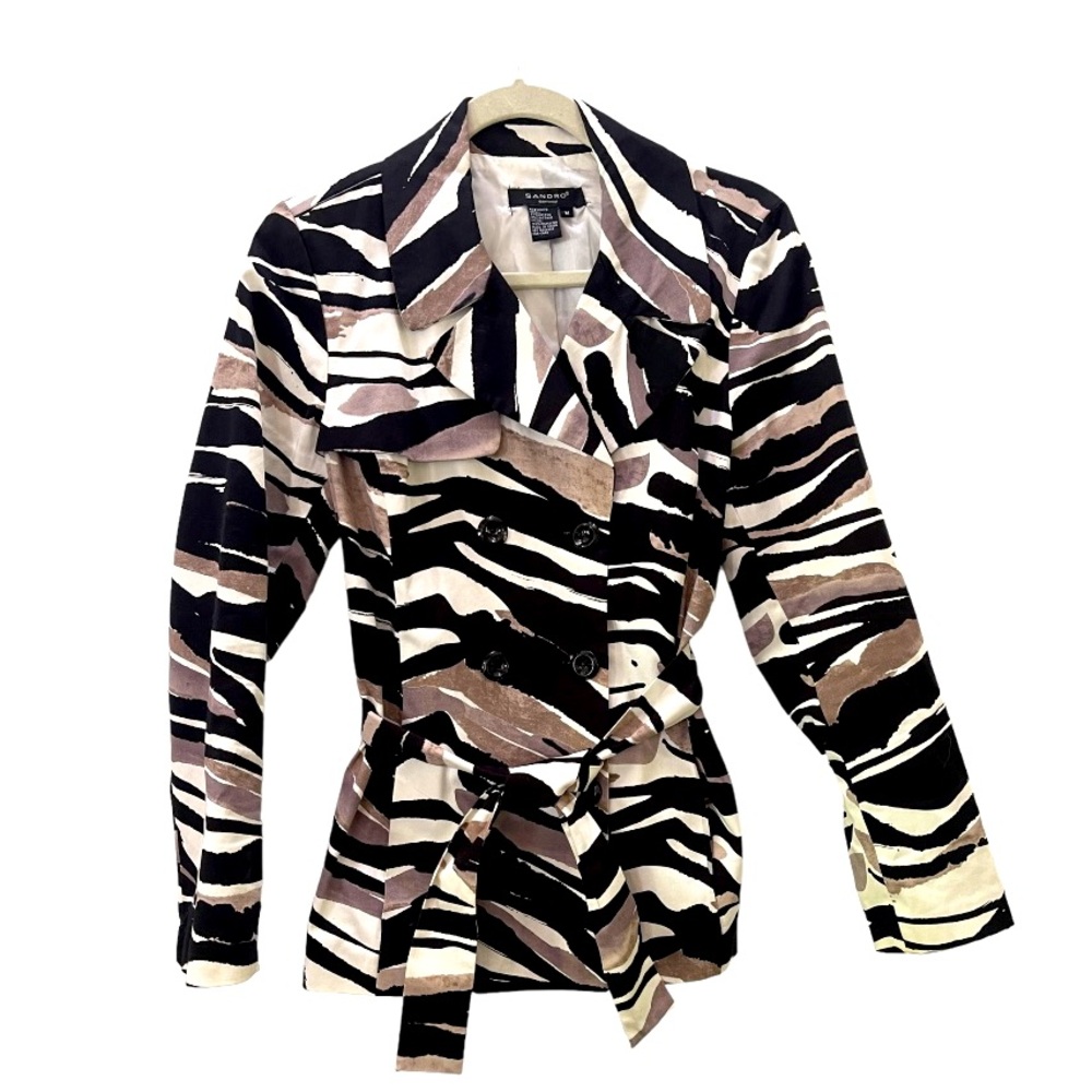 Sandro Animal Print Lightweight Belted Jacket Medium.